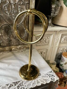 Vintage Brass standing tea towel rack bathroom decor traditional